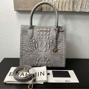 Brahmin Gray Croc-Embossed Satchel